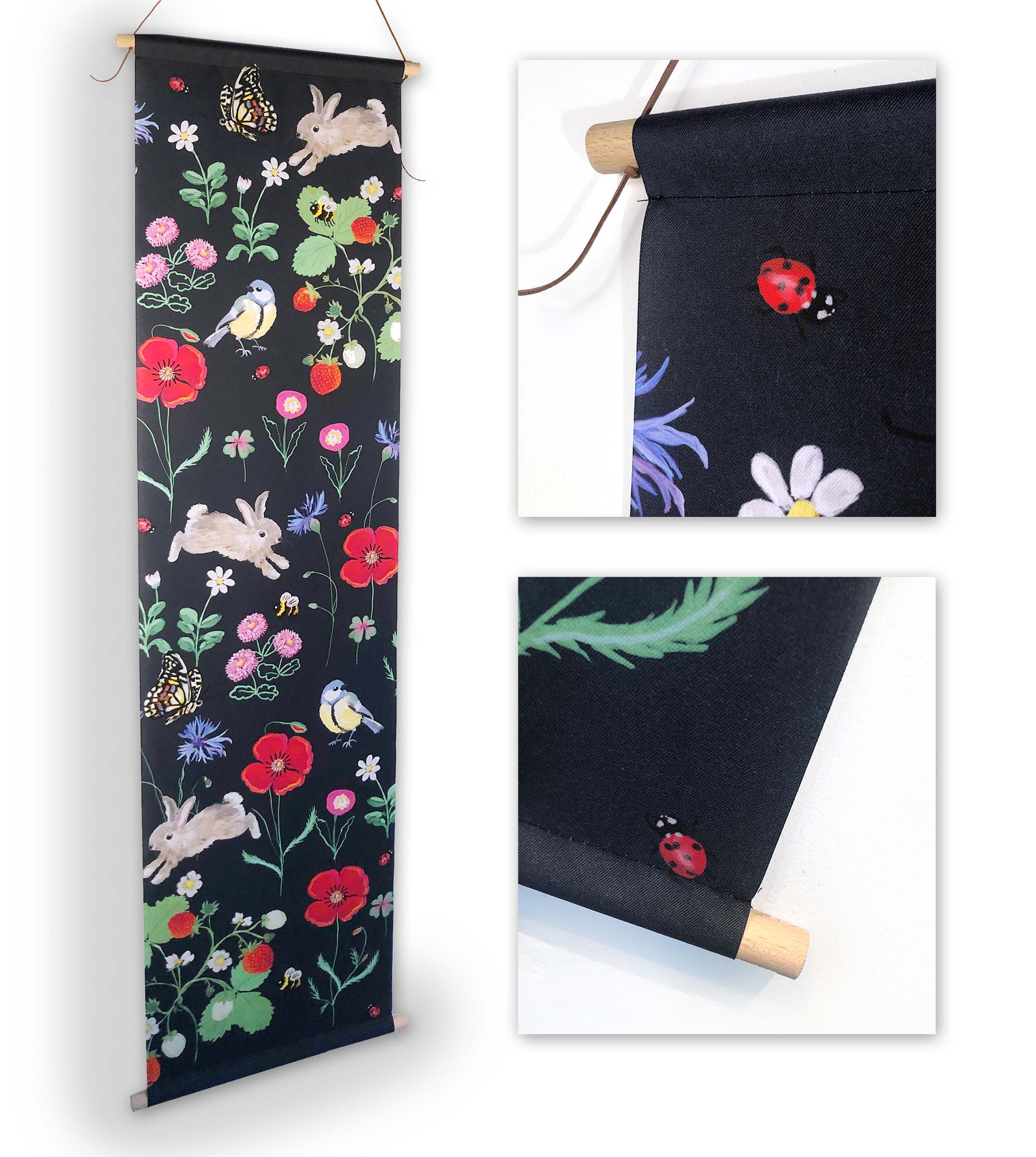 Betoverende Textielposter: Konijntjes, bloemen en vlinders