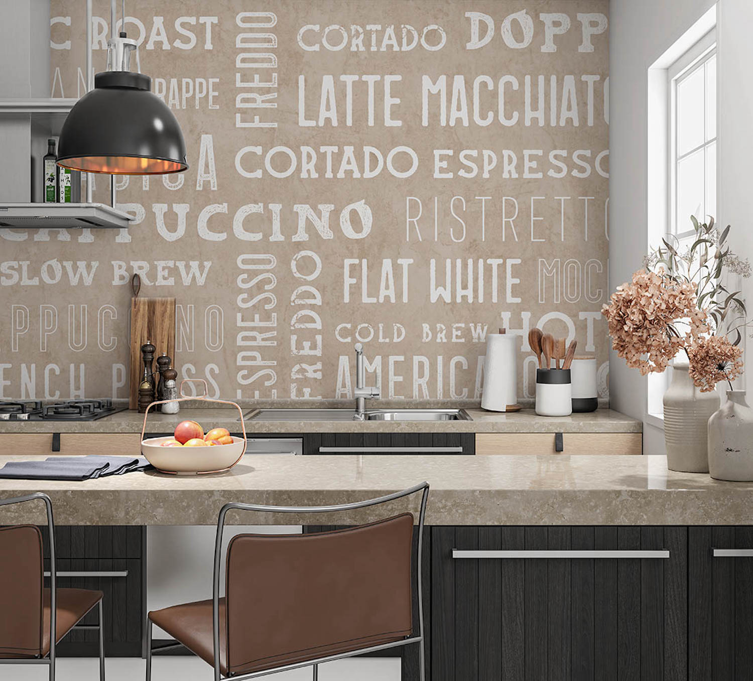 Keukenwand met print - Koffie teksten