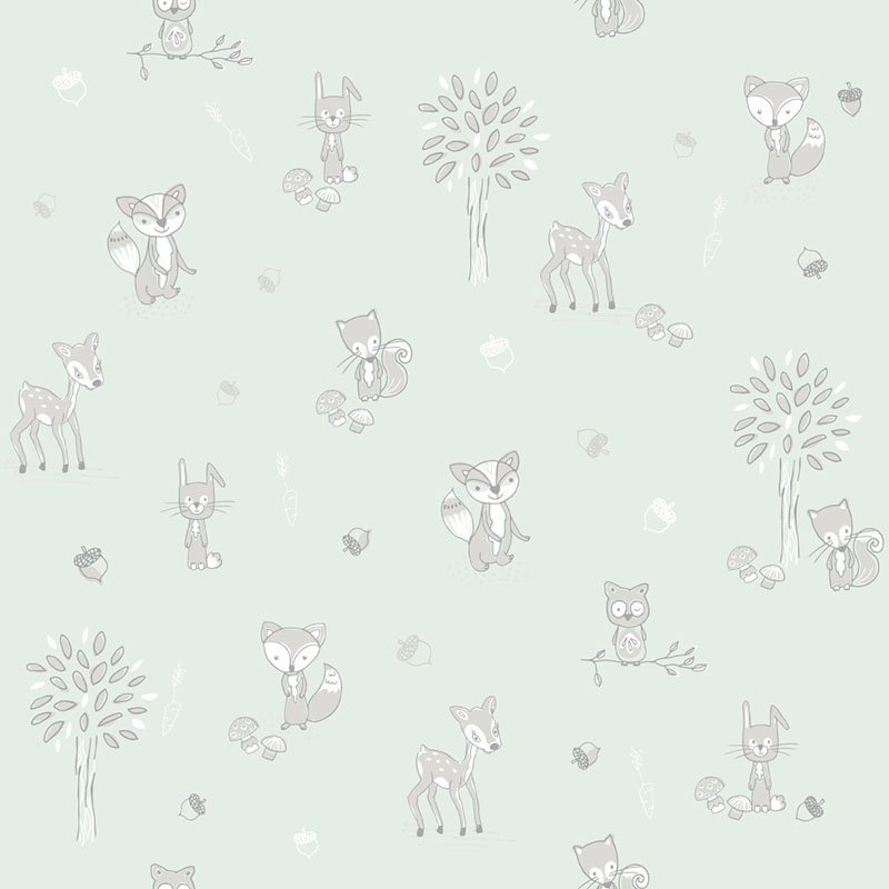Children's wallpaper Puck & Rose - Animals Green
