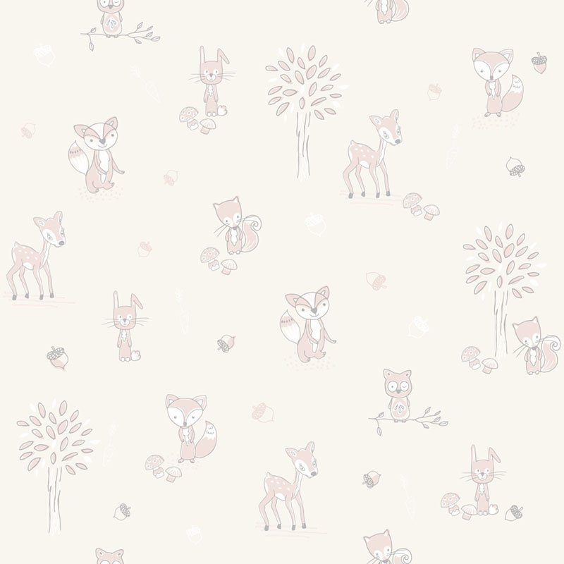 Children's Wallpaper Puck & Rose - Animals Beige/Pink