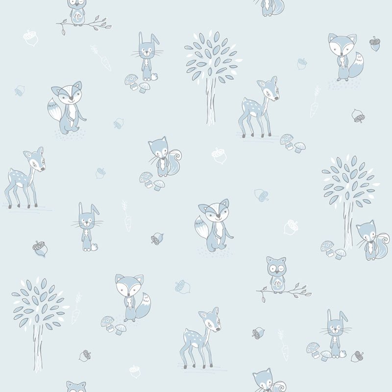 Children's wallpaper Puck & Rose - Animals Blue