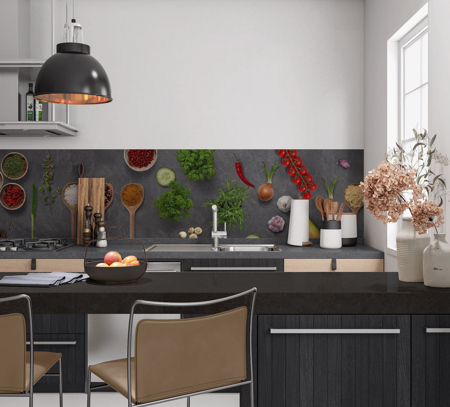 Keukenwand met print - Beton en groente