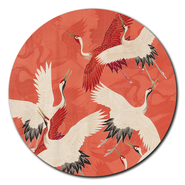 Wall Circle - Red Cranes