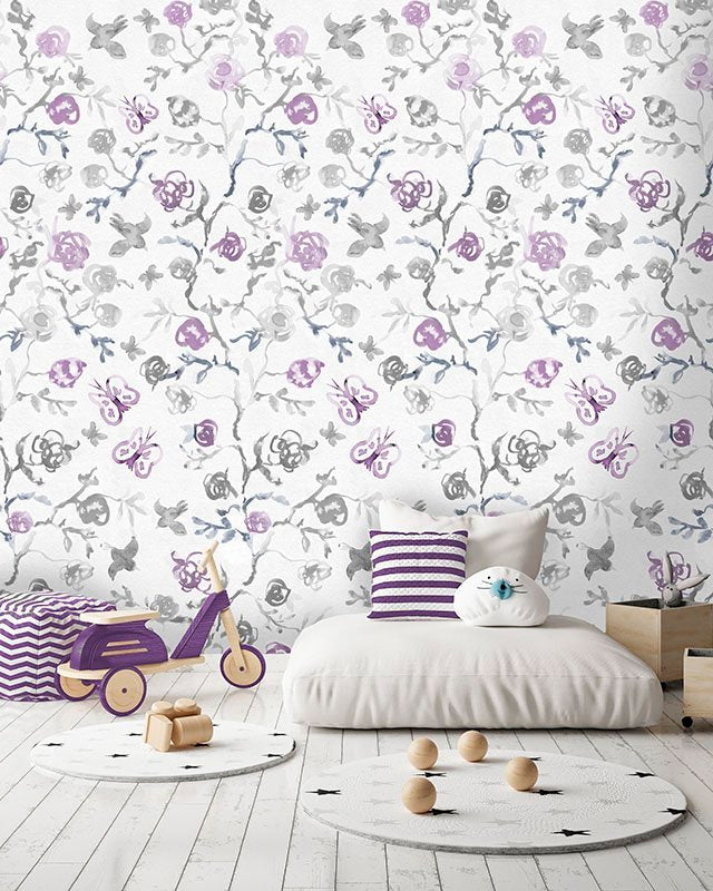 Children's wallpaper Abby & Bryan - Sweet roses lilac