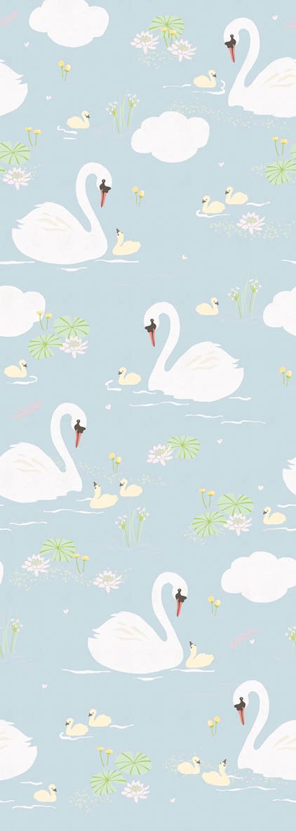 Kate & Andy Wallpaper - Swans Blue