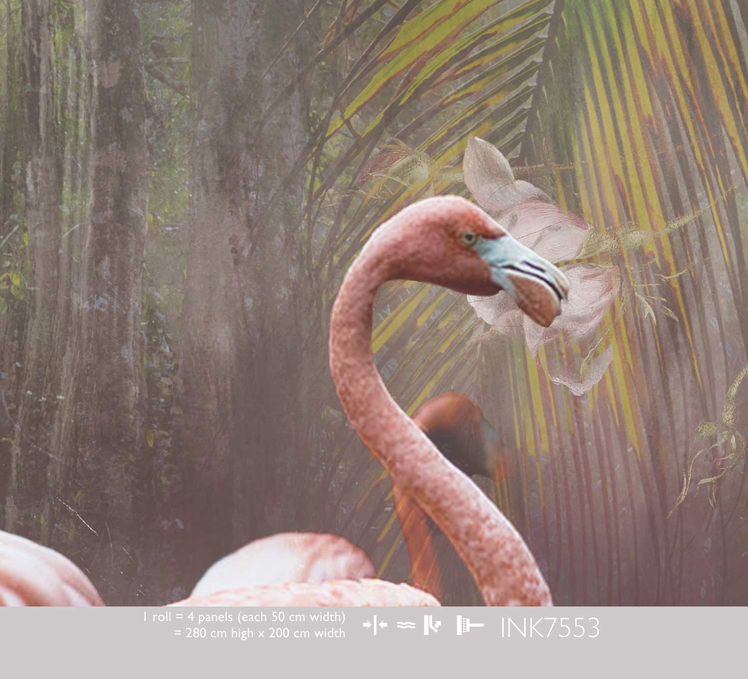Floral Utopia Behang - Flamingo Found Dark