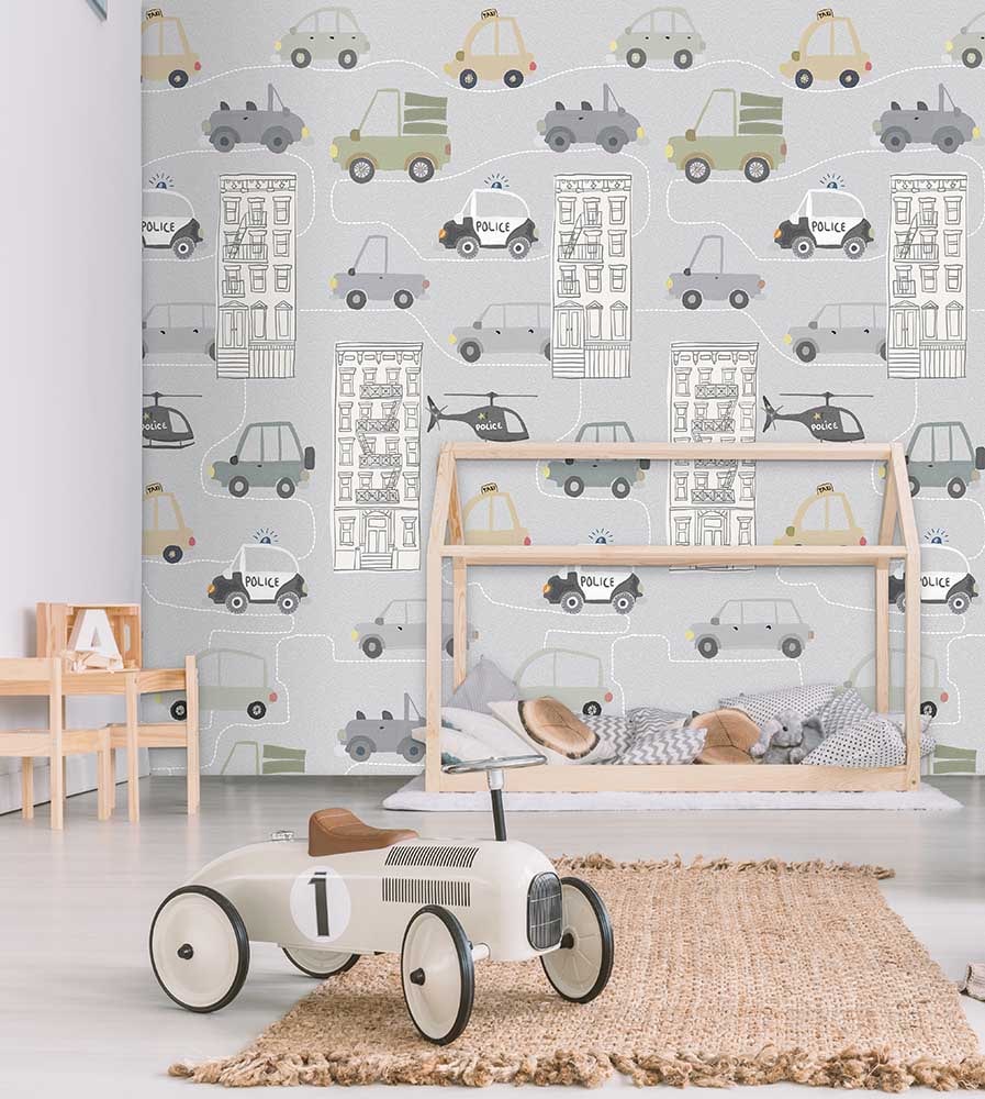 Children's wallpaper Traffic, Gray