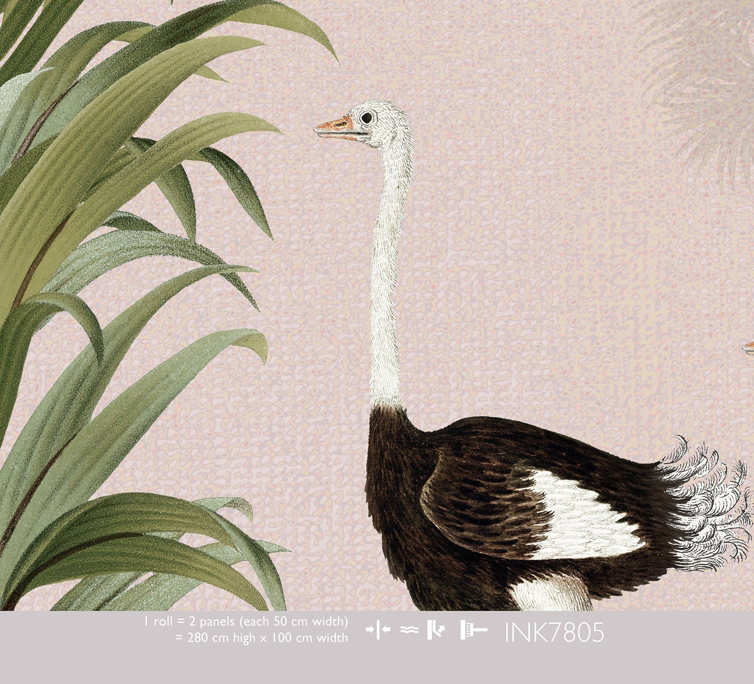 Ostrich Jungle Pink - Children's wallpaper Olive & Noah
