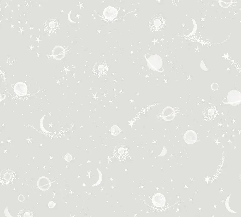 Kinderbehang Puck & Rose - Sterren En Planeten Grijs