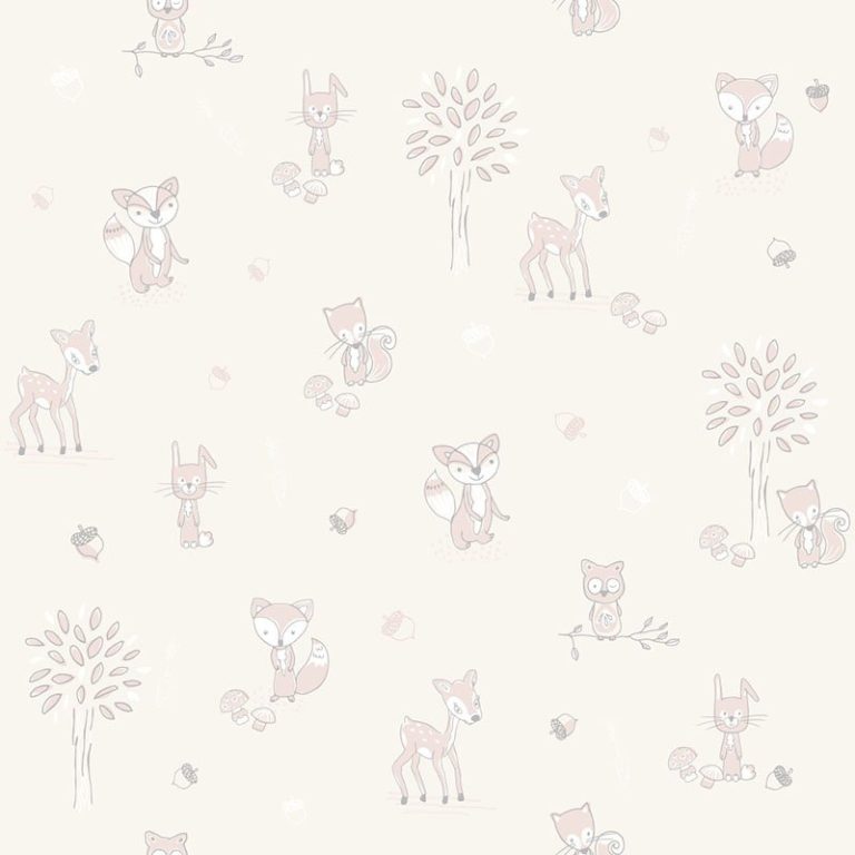 Kinderbehang Puck & Rose - Dieren Beige/Roze