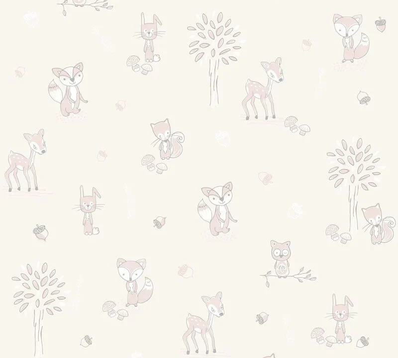 Kinderbehang Puck & Rose - Dieren Beige/Roze