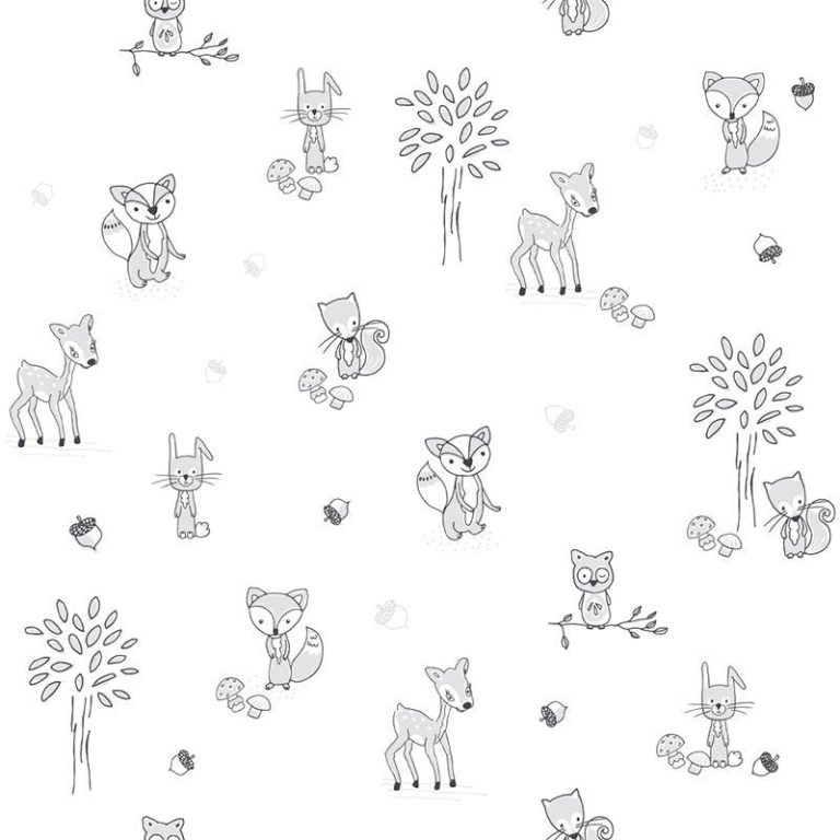 Kinderbehang Puck & Rose - Dieren Wit/Zwart