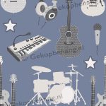 INGK Behang - Thomas - instrumenten blauw