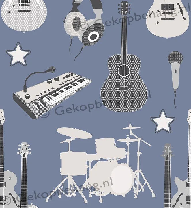 INGK Tapete - Thomas - instrumenten blauw