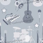 INGK Behang - Thomas - instrumenten licht blauw/grijs