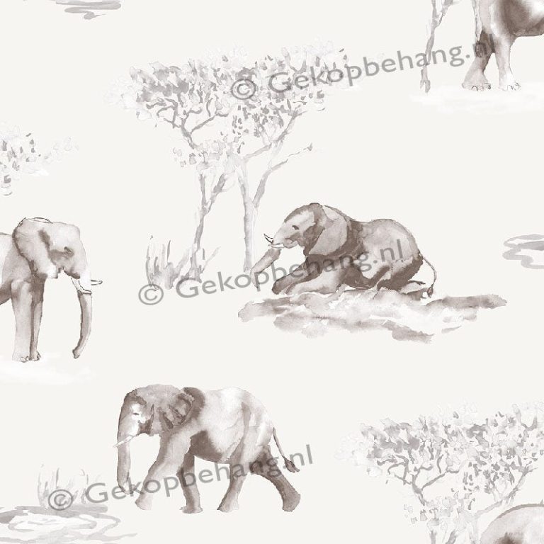 INGK Behang - Thomas - olifanten beige/bruin