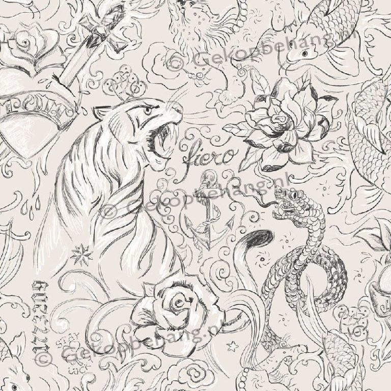 INGK Behang - Thomas - tattoo creme/zwart