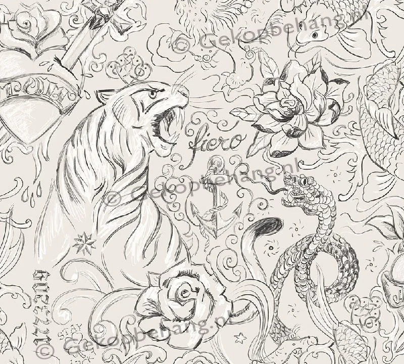 INGK Tapete - Thomas - tattoo creme/zwart