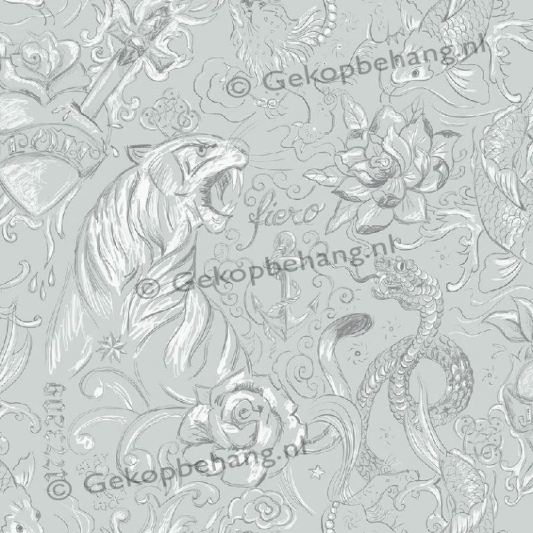 INGK Behang - Thomas - tattoo groen