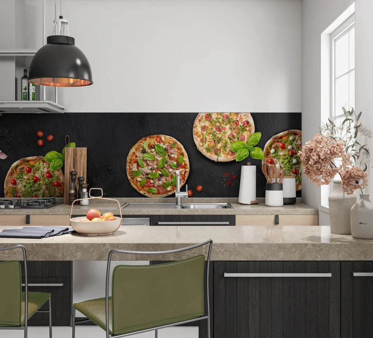 Keuken achterwand pizzas