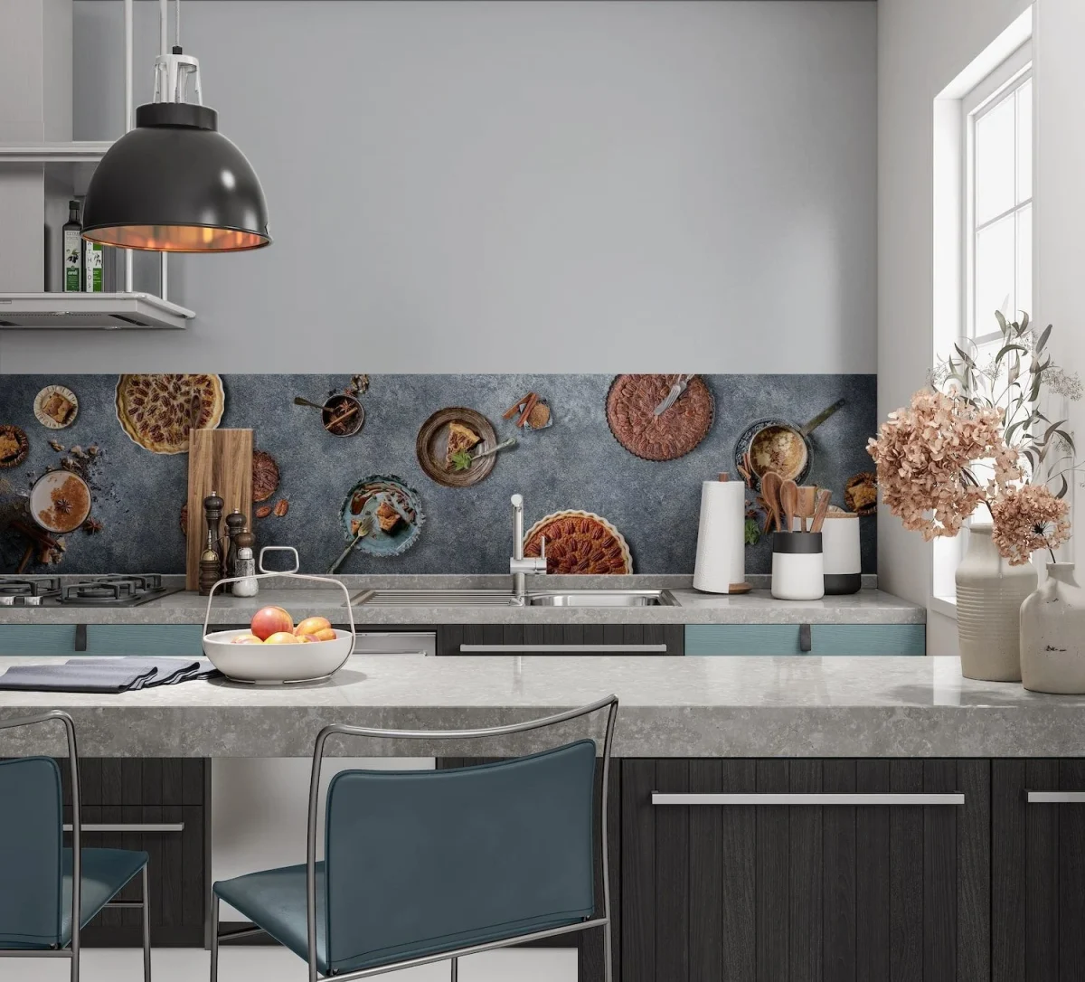 Pecan pies and chai backsplash DW4420 on dark background in kitchen