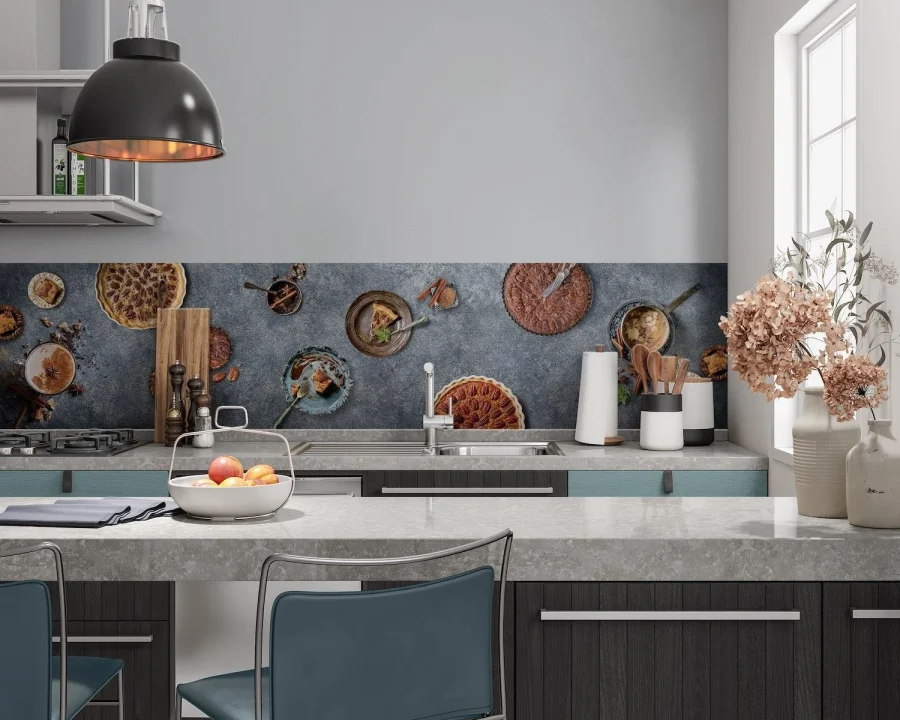 Pecan pies en chai spatwand DW4420 op donkere achtergrond in keuken