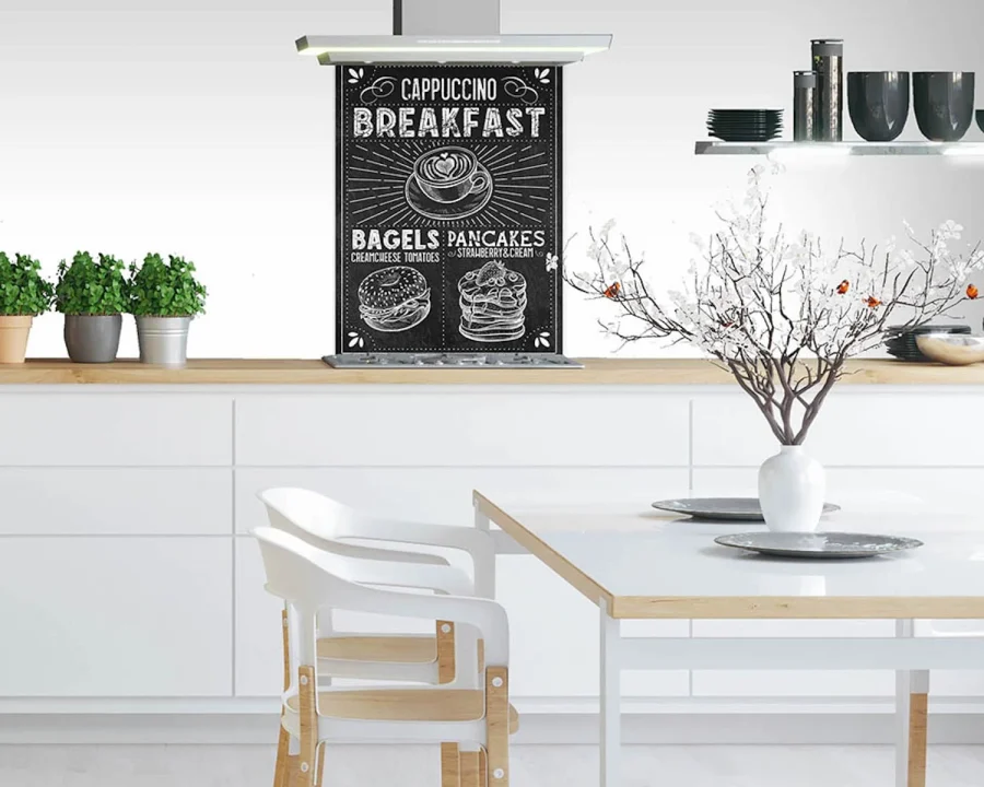 Vintage Coffee Kreidetafel Küchenrückwand DW4422 mit Kreidelettering in moderner Küche
