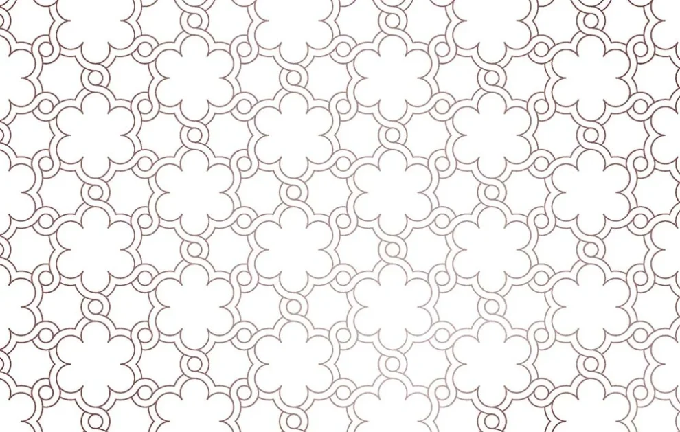 Casablanca Bronze Küchenrückwand DW446105 mit marokkanischem Quatrefoil-Muster in Bronzelinien auf weißem Hintergrund