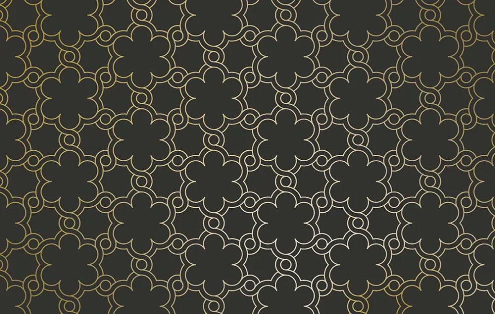 Motif de treillis floral or olive sur fond gris anthracite