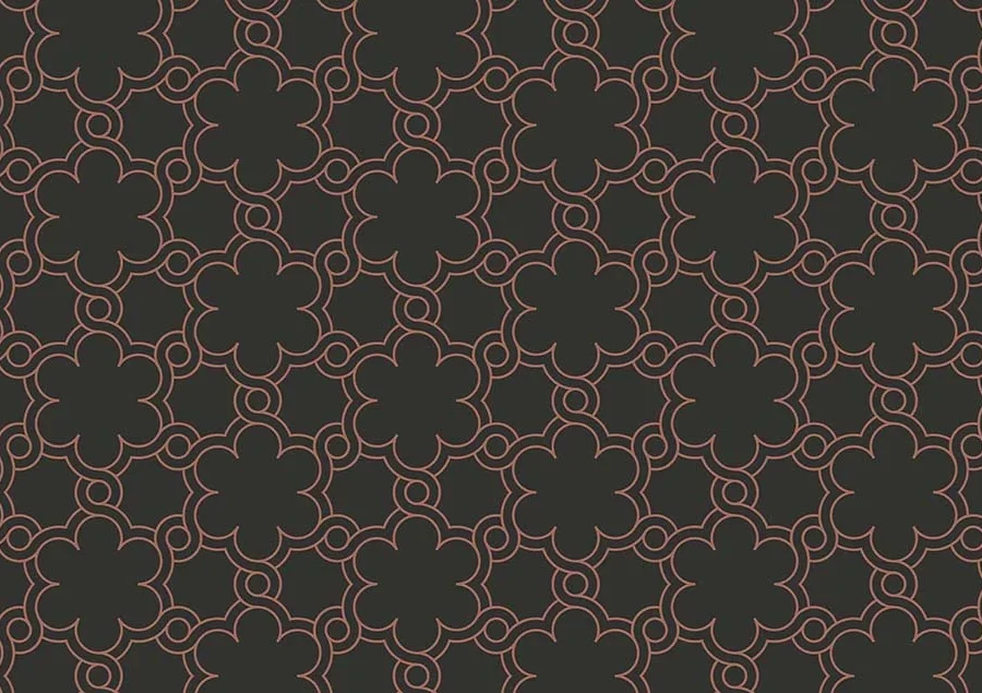 Crédence Casablanca Dark/Bronze DW446108 avec motif quatrefoil en lignes bronze sur fond sombre