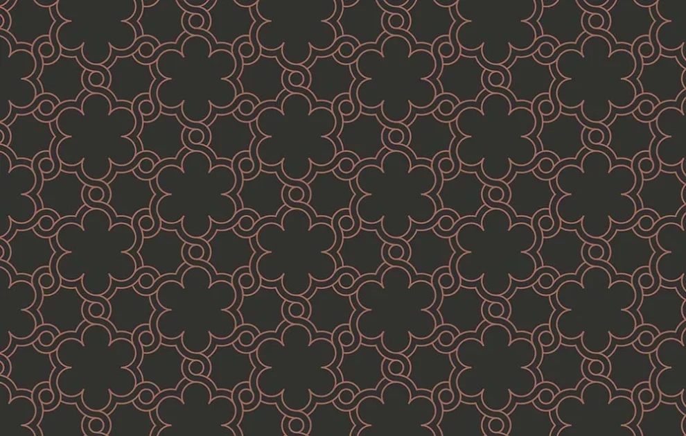 Casablanca Dark/Brons spatwand DW446108 met quatrefoil-patroon in bronslijnen op donkere achtergrond