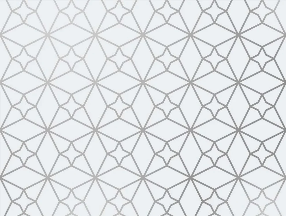 Dessin met een zilvergrijs geometrisch sterrenpatroon op wit