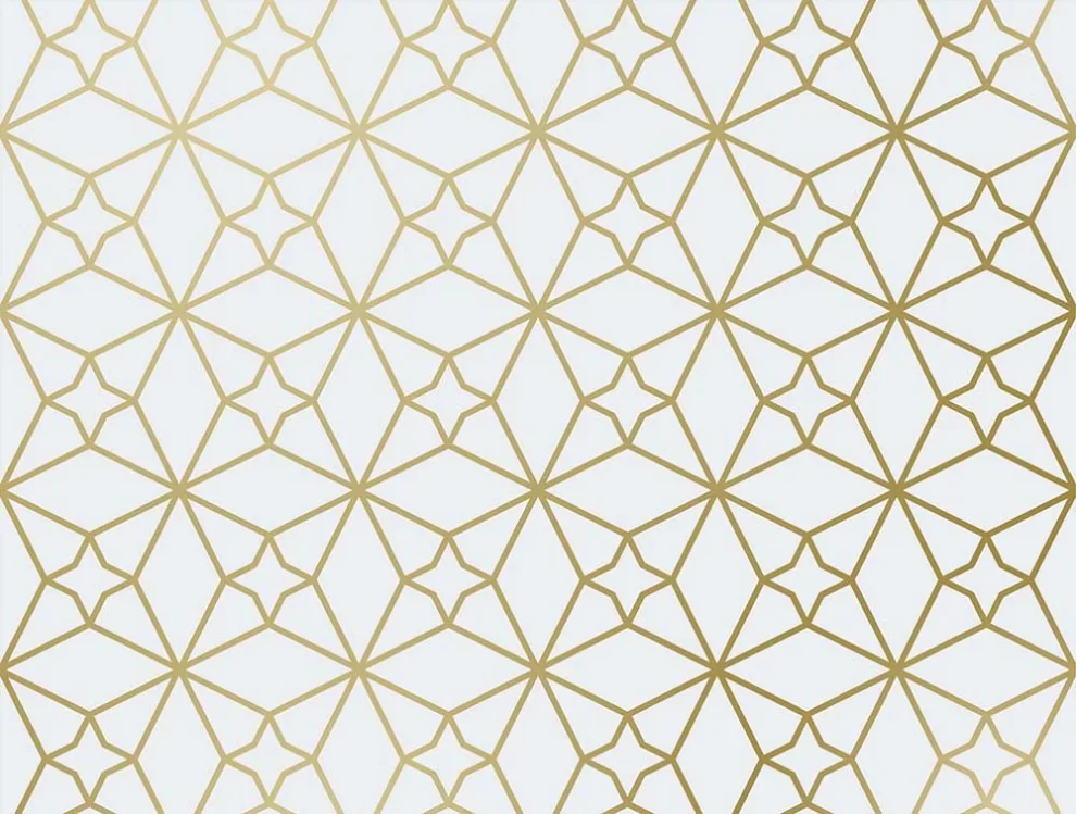 Dessin met een goudkleurig geometrisch sterrenpatroon op wit