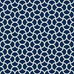 Marrakech Blue spatwand DW446121 met Marokkaans boogpatroon in diepblauw op witte achtergrond