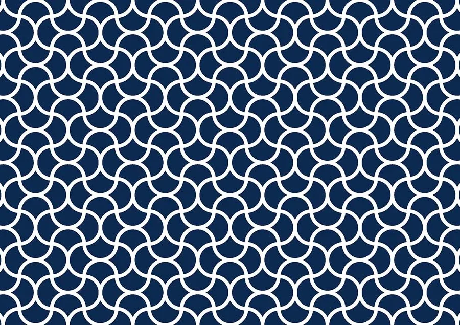 Marrakech Blue Küchenrückwand DW446121 mit marokkanischem Bogenmuster in Tiefblau auf weißem Hintergrund