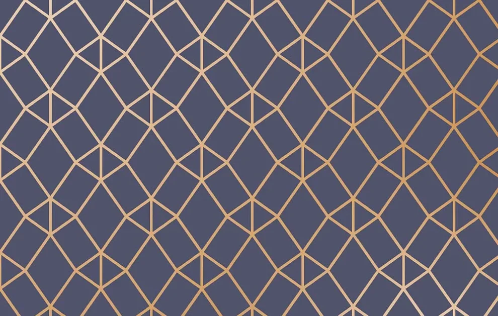 Motif de losanges en lignes cuivrées sur fond bleu foncé