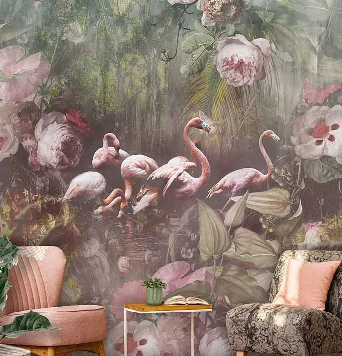 Floral Utopia Behang - Flamingo Found Dark