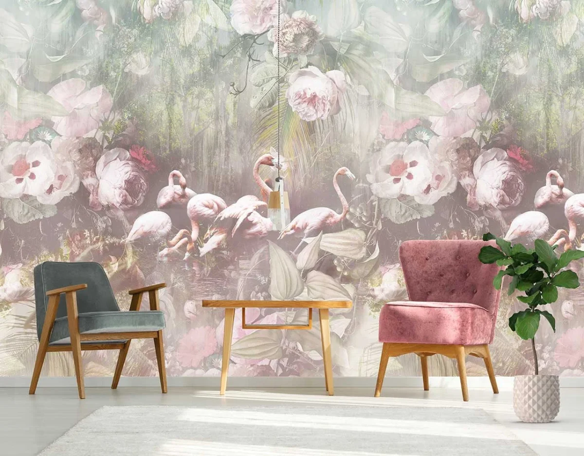Floral Utopia Behang - Flamingo Found Light