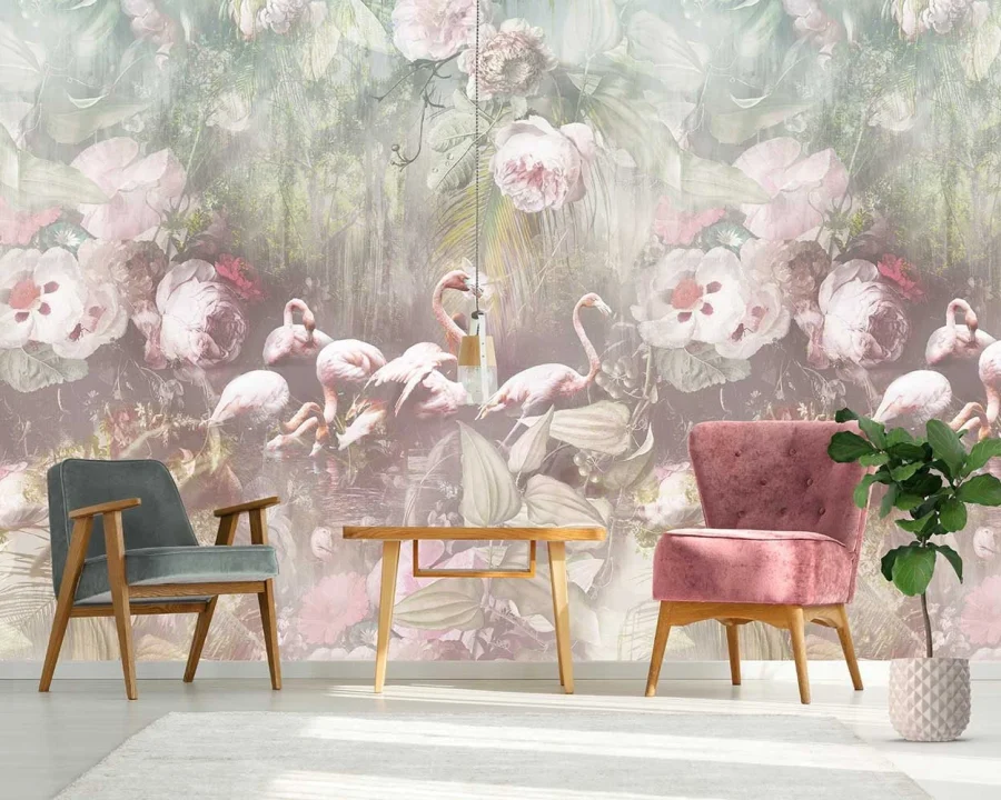 Floral Utopia Behang - Flamingo Found Light