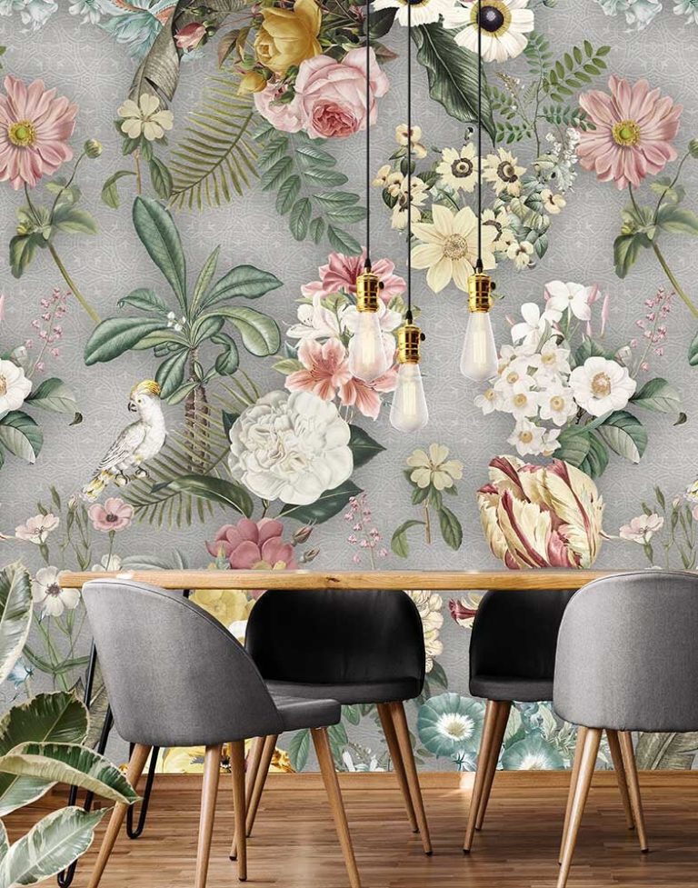 Floral Utopia Behang - Costa Rica Botanical Gray