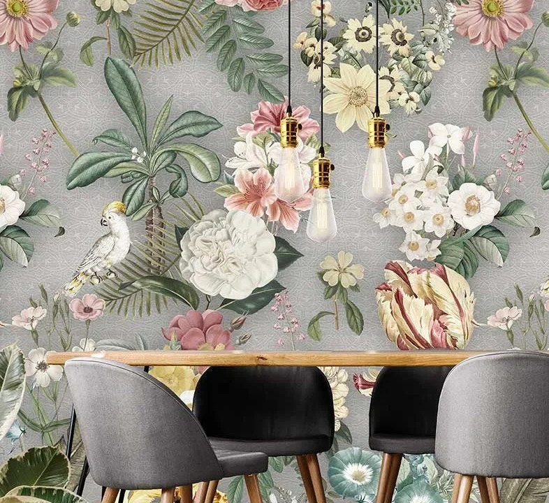 Floral Utopia Behang - Costa Rica Botanical Gray
