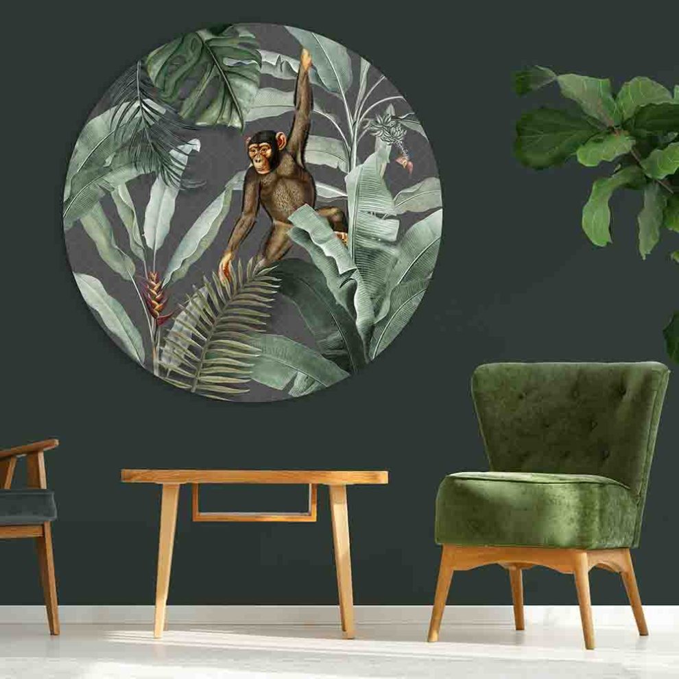 Cercle Mural - Vintage Monkey Gray