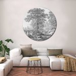 Zwart Wit Ets Boom Muurcirkel