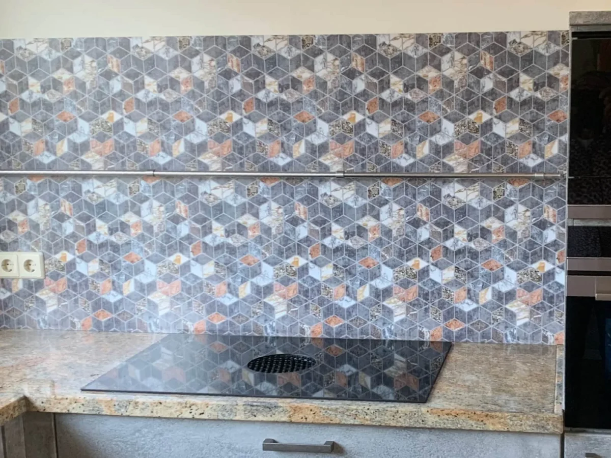 Marmeren hexagon tegellook spatwand DW1054 voor keuken