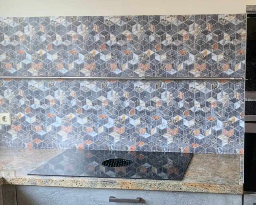 Marmeren hexagon tegellook spatwand DW1054 voor keuken
