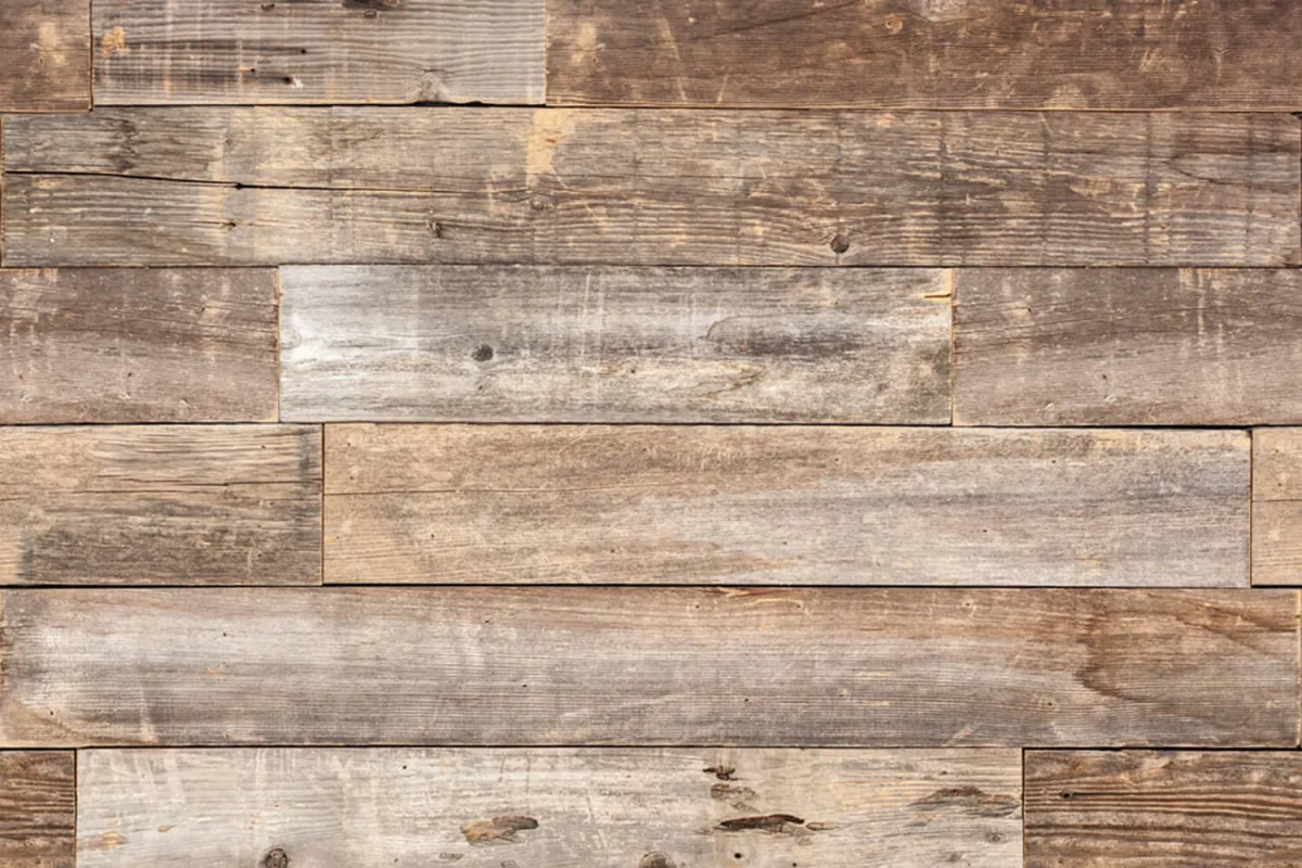 20x20 cm sample of Wood Print backsplash DW1057 with reclaimed wood look in brown and grey