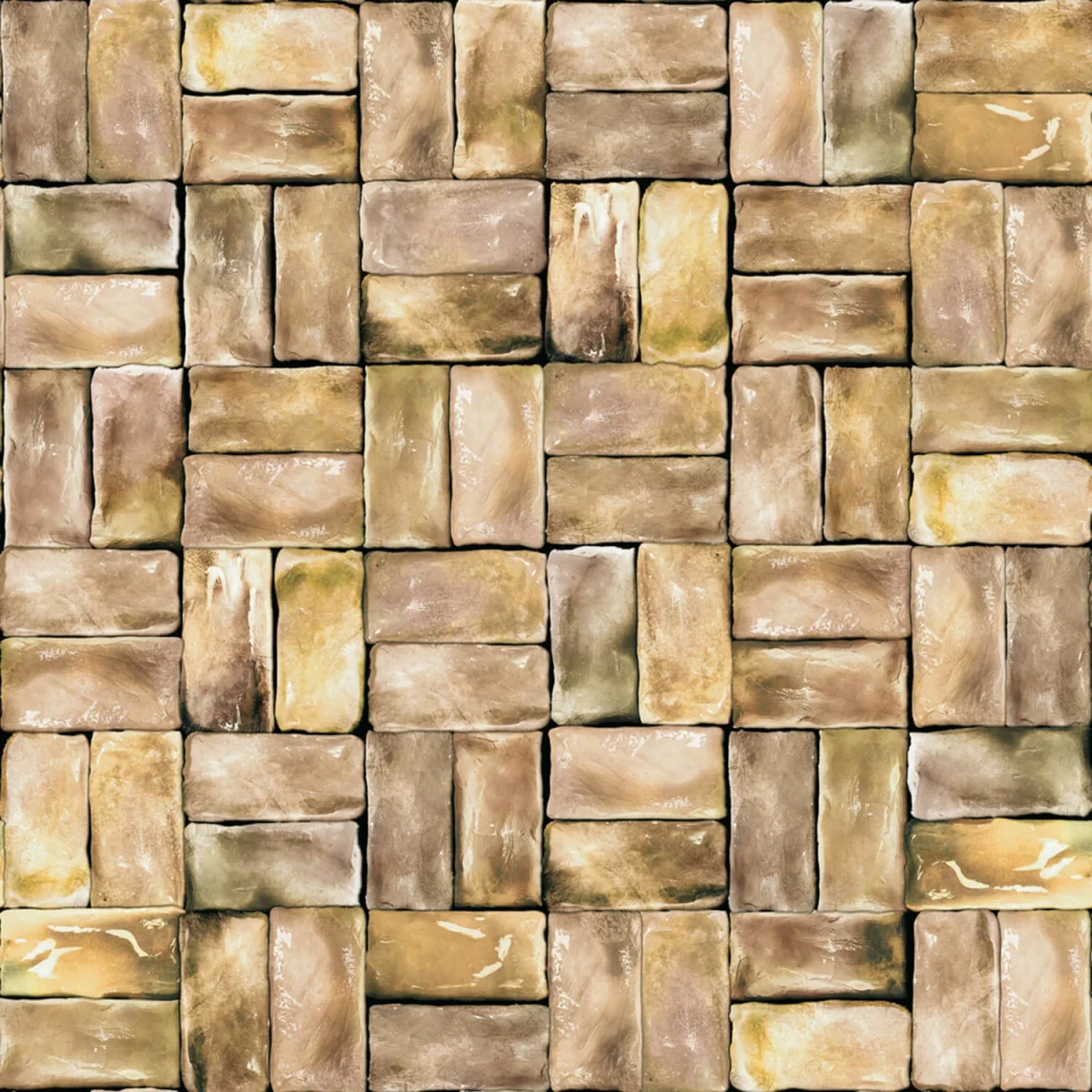Crédence carrelage bloc brun doré DW1065 avec motif basketweave émaillé en tons ocre et sable