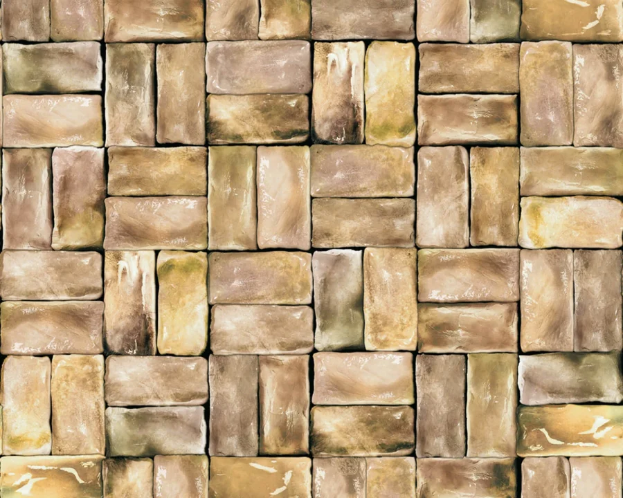 Goldbraune Blockfliesen Küchenrückwand DW1065 mit glasiertem Basketweave-Muster in Ocker- und Sandtönen
