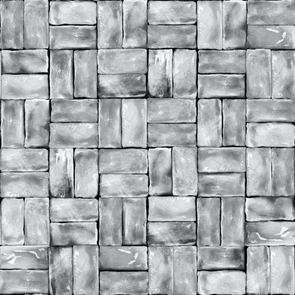 Graue Blockfliesen Küchenrückwand DW1066 mit glasiertem Basketweave-Muster in Silber- und Anthrazitgrau