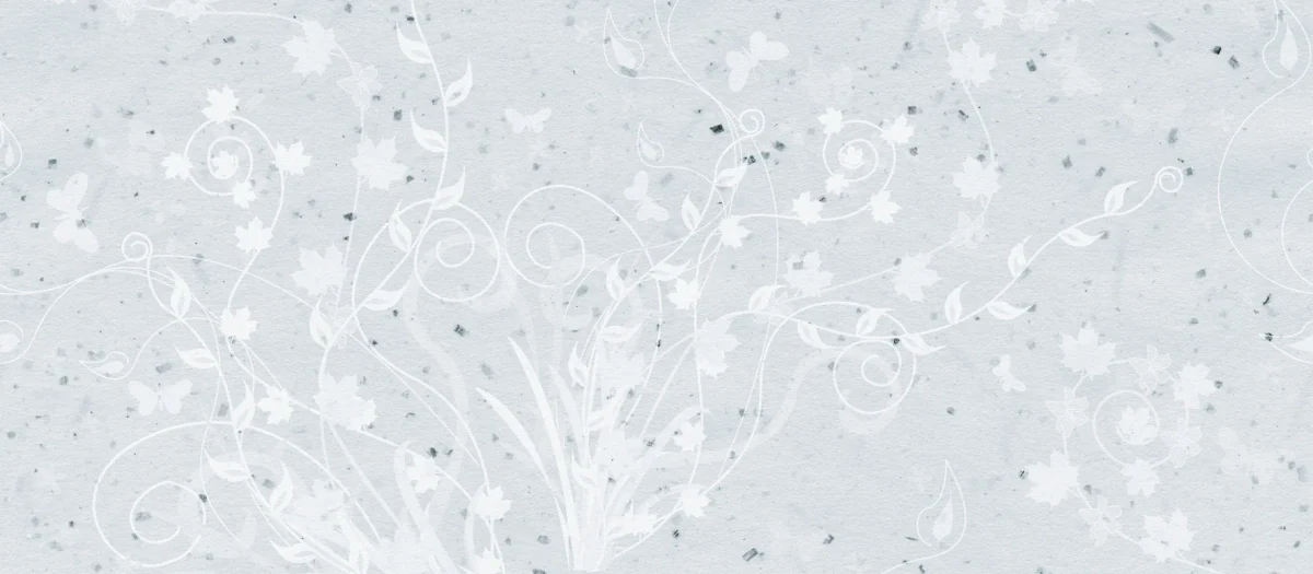 Staal van Rustgevende Bloemen spatwand DW2019 met witte ranken op grijs-blauw